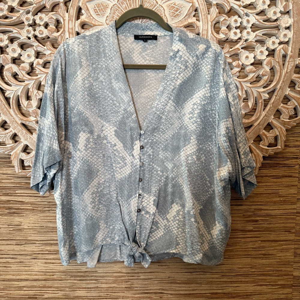 Olivaceous Blue and White Boxy Button Down Shirt